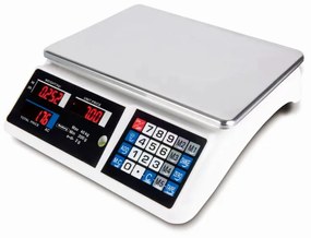 Търговска везна Rosberg R51652А, До 40 кг, LCD екран, Водоустойчива платформа, Бял