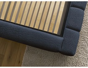 Тъмносиньо двойно тапицирано легло с място за съхранение с включена подматрачна рамка 140x190 cm Denali – Bobochic Paris