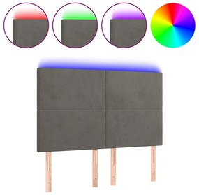 3122193 vidaXL LED горна табла за легло, тъмносива, 144x5x118/128 см, кадифе