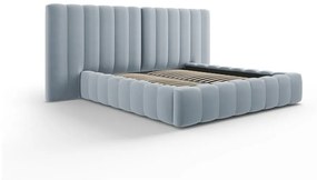 Светлосиньо тапицирано двойно легло с място за съхранение и решетка 160x200 cm Gina - Milo Casa