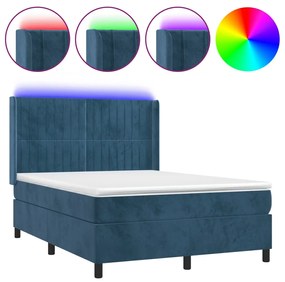 3139683 vidaXL Боксспринг легло с матрак и LED, тъмносиньо, 140x190 см, кадифе