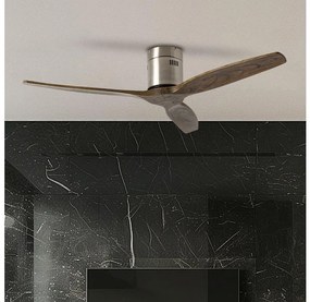 ZEVENTI - Таванен вентилатор SPELLO с Wi‑Fi (Tuya), хром/дъб, с дистанционно управление