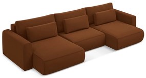 Теракотен кадифен разтегателен ъглов диван с място за съхранение (U форма) Kapua – Makamii