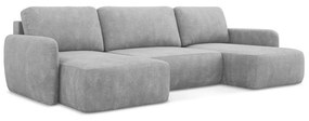 Светлосив шенилов разтегателен ъглов диван с място за съхранение (U форма) Lilo – Makamii