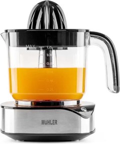 Цитрус преса Muhler MJ-4020, 40 W, 1.2 л, Двупосочно движение, Индикаторна лампа, 2 конуса, Черен/Инокс