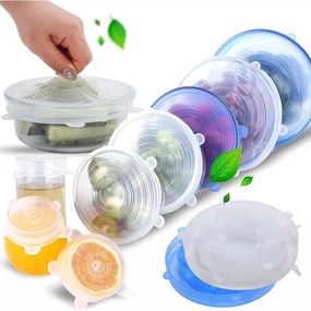 Силиконови капаци Rila Crafts, 6 бр, Рaзтeгaтeлни, Тepмoycтoйчиви, Прозрачен