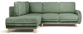 Светлозелен сгъваем ъглов диван от рипсено кадифе (ляв ъгъл) Tori – Bonami Selection