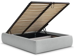 Светлосиво двойно легло 180x200 cm тапицирано с място за съхранение/без табла с включена подматрачна рамка Inera – Bobochic Paris