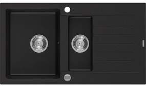 Mexen Matias гранитна мивка 1,5-коморова с оттичател 900 x 505 mm, черна, хромиран сифон - 6502901505-77
