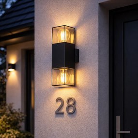 Външна стенна лампа черна с опушен абажур 2-светлина IP44 - Denmark