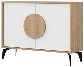 Нисък скрин с дъбов декор в бял и естествен цвят 110x82 cm Vae - Marckeric