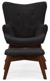 Черен фотьойл с табуретка от рипсено кадифе Niko – Ropez