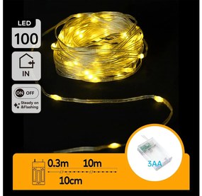 Aigostar LED коледен гирлянд 100 LED, 10,3 м, топла бяла светлина, 3xAA