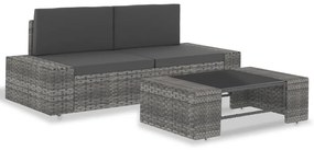 49527 vidaXL Градински комплект за отдих, 3 части, полиратан, сив