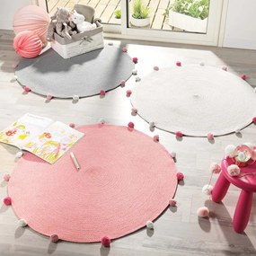 Светлосив кръгъл килим ø 90 cm Pompomparty – douceur d'intérieur