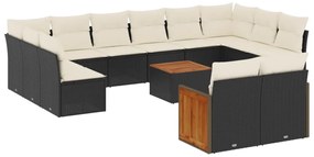 3260530 vidaXL Градински диван с възглавници, 13 части, черен, полиратан