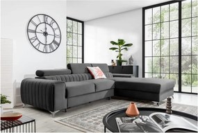 Тъмносив кадифен разтегателен ъглов диван с място за съхранение (десен ъгъл) Grayson – ELTAP