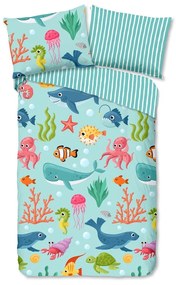 Синьо единично памучно детско спално бельо 140x200 cm Ocean – Good Morning