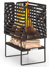 Blumfeldt Krakatoa, огнище, масивна стомана, отделение за съхранение на дърва, лазерно изрязан дизайн