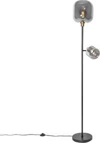 Подова лампа черна със злато с опушено стъкло 2-светлина - Zuzanna