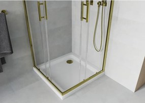 Mexen Rio квадратна душ кабина 90 x 90 см, прозрачна, златна + корито Flat, бяло
