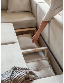 Бежов велурен разтегателен диван (ляв ъгъл) Lazy Lukka - Miuform