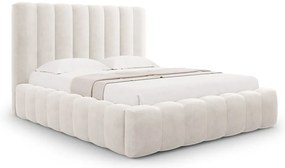 Кремаво тапицирано двойно легло с място за съхранение с включена подматрачна рамка 160x200 cm Kelp – Micadoni Home