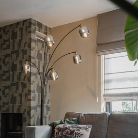 Подова лампа черна със злато с опушено стъкло 5-светлина - Zuzanna