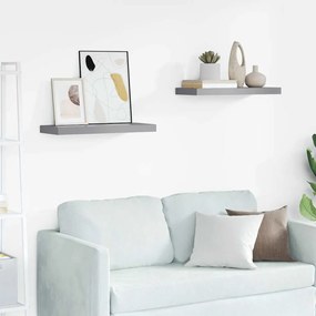 323854 vidaXL Окачени стенни рафтове, 2 бр, сиви, 60x23,5x3,8 см, МДФ