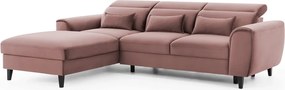 Розов кадифен разтегателен ъглов диван с място за съхранение (ляв ъгъл) Foble – ELTAP