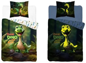 Памучни чаршафи, светещи в тъмното - мотив на динозавър 2 части: 1 бр. 140x200 + 1 бр. 70x80