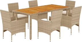 3278685 vidaXL Външен комплект с възглавници 7 части бежов полиратан акация