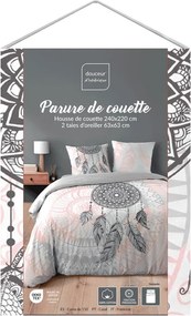 Бяло/розово двойно /удължено 3 части памучно спално бельо 240x220 cm Namaste – douceur d'intérieur