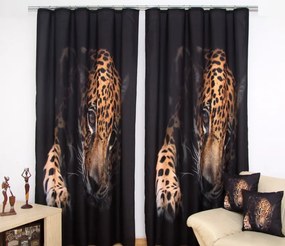 Черни завеси за прозорци с леопардов мотив Ширина: 160 см | Дължина: 250 см (в комплект от 1 брой)