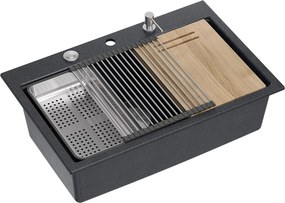 гранитна мивка MARC 110 WORKSTATION Black Metallic