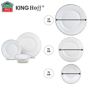 Сервиз за хранене Kinghoff KH 1921, 18 части, За 6 души, Опалово стъкло, Бял/Зластист