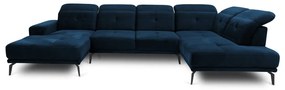 Син кадифен ъглов диван (десен ъгъл/U форма) Bretan – ELTAP