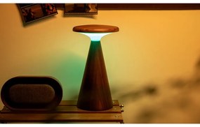 LED настолна лампа в тъмно естествен цвят с дървен абажур (височина 21 cm) Sylva – Gingko