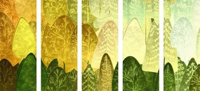 картини от 5 части – Зелени асиметрични дървета