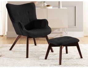 Черен фотьойл с табуретка от рипсено кадифе Niko – Ropez