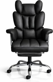 Луксозен офис стол RELAX PRO с поставка за крака - черна екокожа