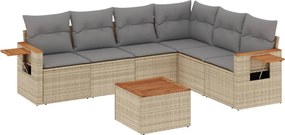 3226850 vidaXL Градински диван с възглавници, 7 части, бежов полиратан