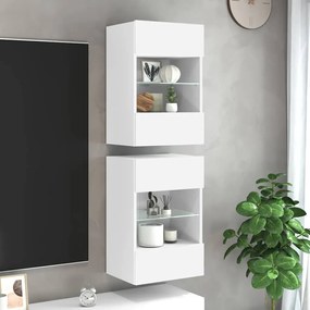 837079 vidaXL Стенни шкафове с LED светлини за телевизор, 2 бр, бели, 40x30x60,5 см