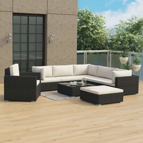 46766 vidaXL Градински комплект с възглавници, 8 части, черен полиратан