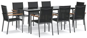 3187040 vidaXL Градински трапезен комплект 9 части черен текстилен и стомана