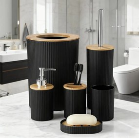 Комплект аксесоари за баня Ruhhy 24636, 6 части с бамбукови детайли, черен