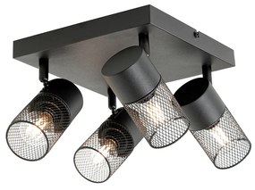 Индустриален таванен прожектор черен 4-светлина регулируем - Jim