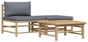 313150 vidaXL Градински лаундж комплект тъмносиви възглавници 3 части бамбук