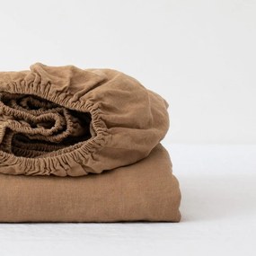 Кафяв еластичен ленен чаршаф 200x200 cm - Linen Tales