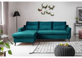 Ъглов разтегателен диван от тюркоазено кадифе, ляв ъгъл Stylish Stan - Miuform